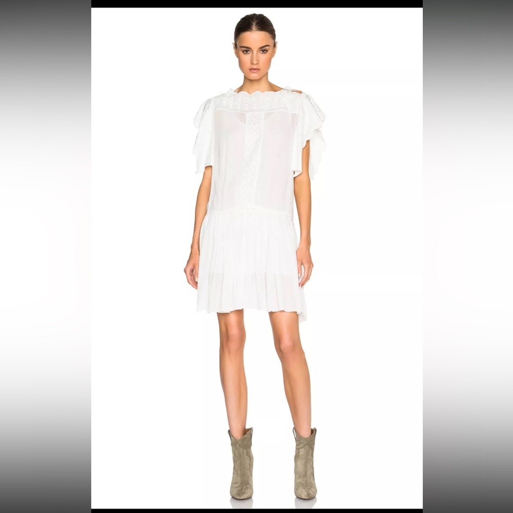 $530 ISABEL MARANT ETOILE "Amel" Embroidered Dancers Dress SZ 40 with Slip White